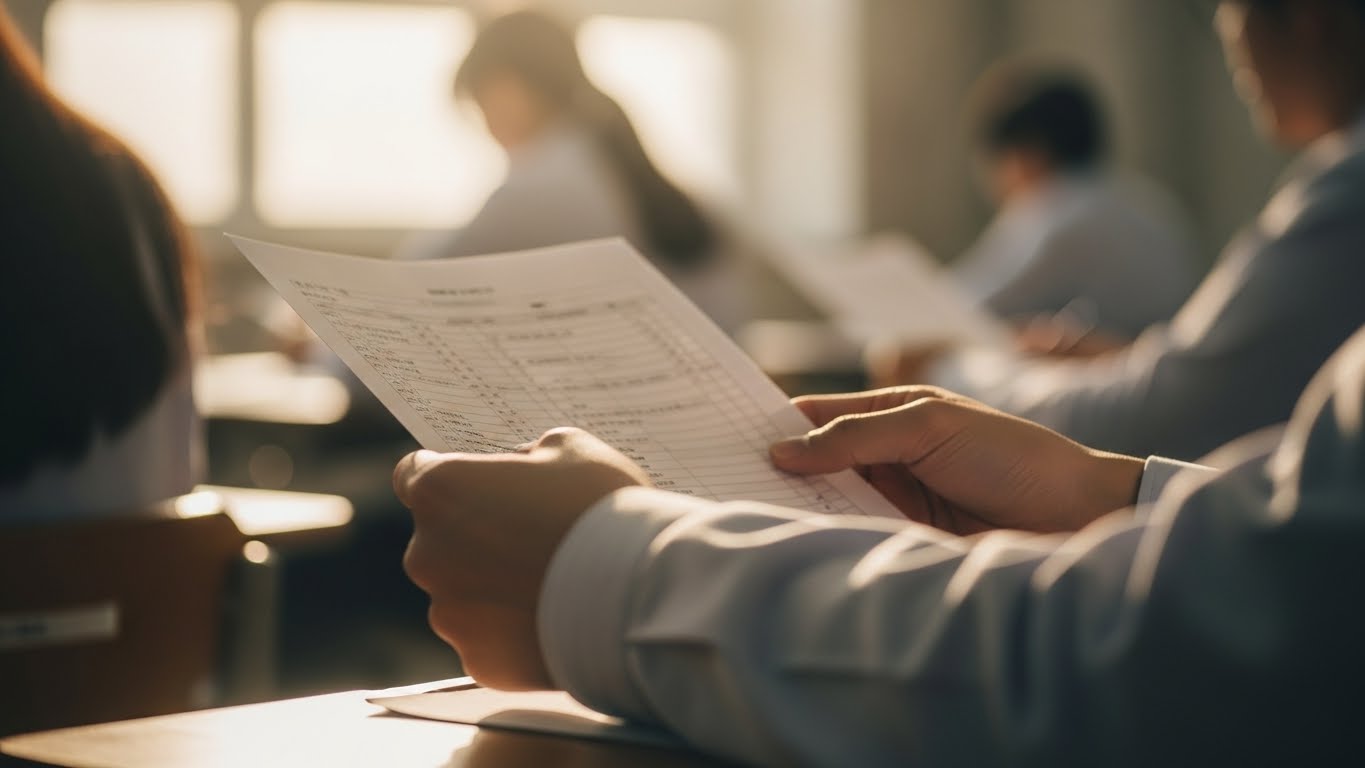 성적표를 든 손